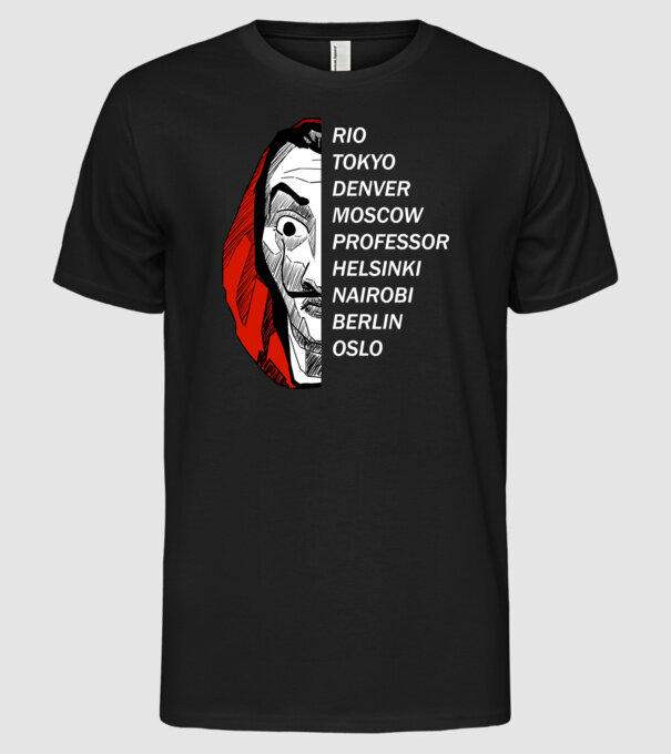 classic logo money heist model negru pe tricou