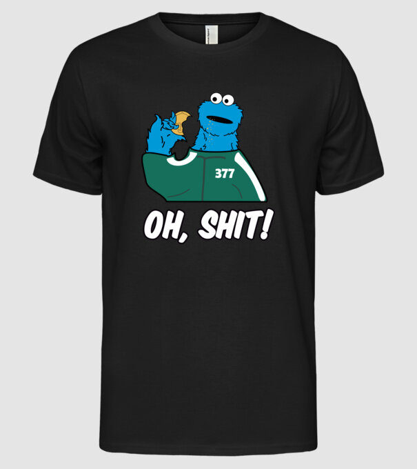 cookie monster squid game parody model negru pe tricou