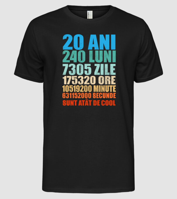 De 20 ani - luni - zile - ore - minute - secunde - sunt atât de cool model negru pe tricou