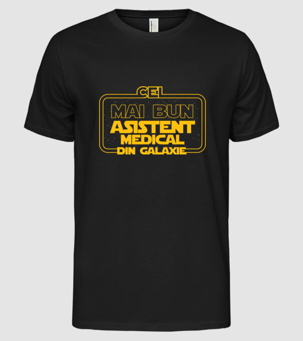 Cel mai bun asistent medical din galaxie model negru pe tricou
