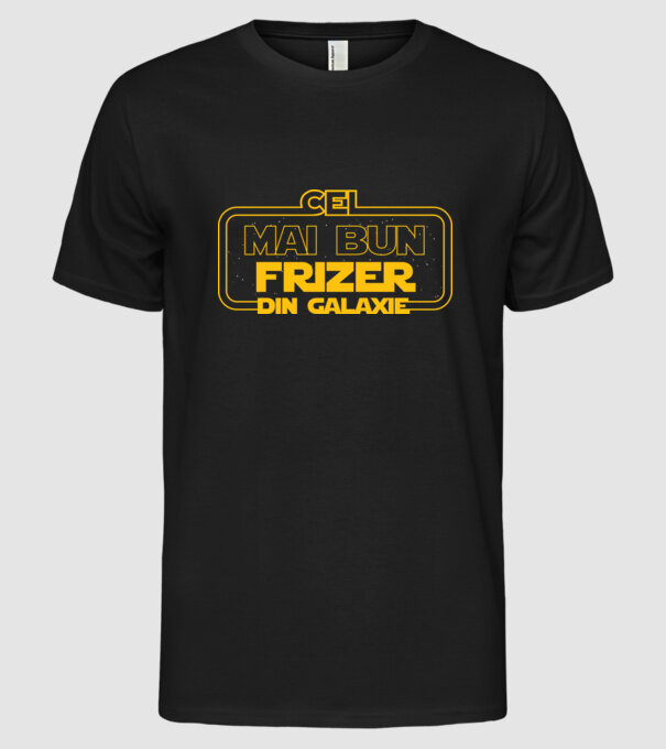 Cel mai bun frizer din galaxie model negru pe tricou