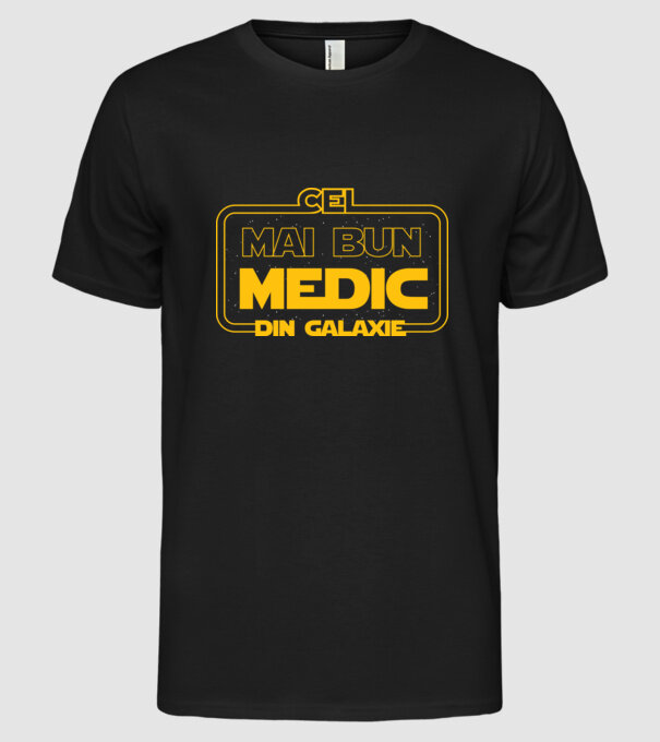 Cel mai bun medic din galaxie model negru pe tricou