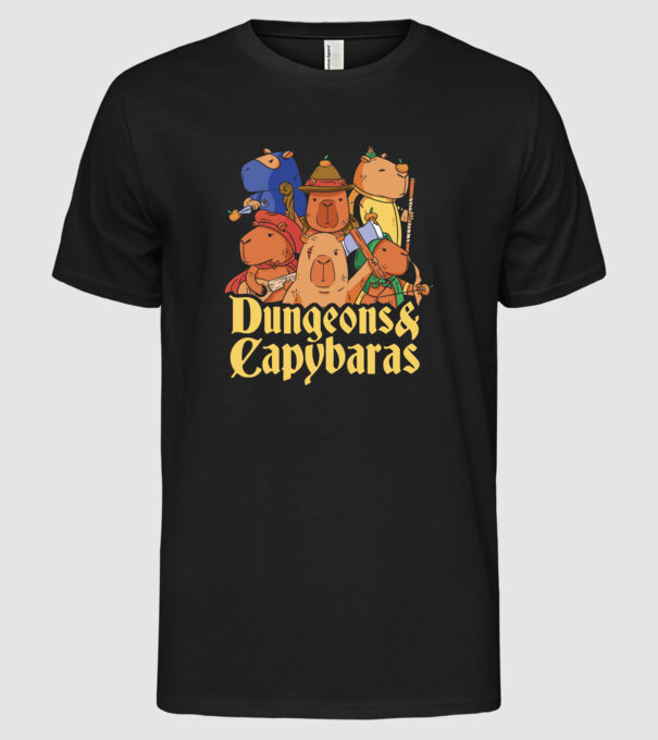 Dungeons and Capybaras model negru pe tricou