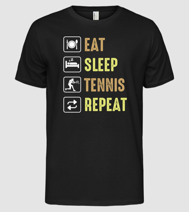 eat sleep tennis repeat model negru pe tricou