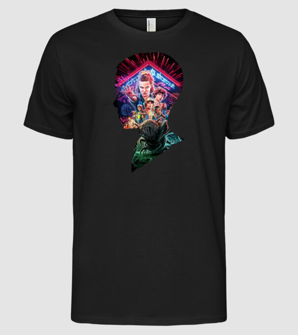 eleven poster head model negru pe tricou