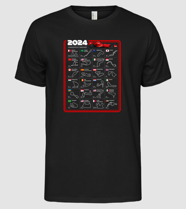 F1 calendar 2024 model negru pe tricou