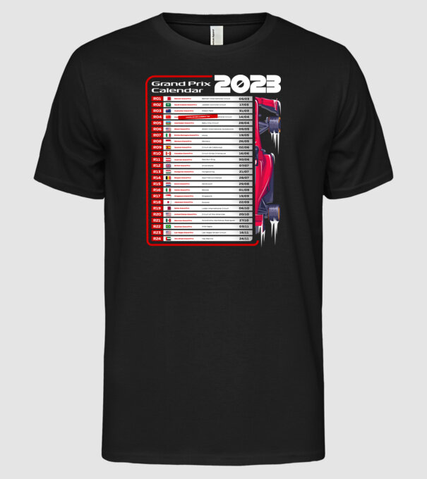 F1 Calendar TBA model negru pe tricou