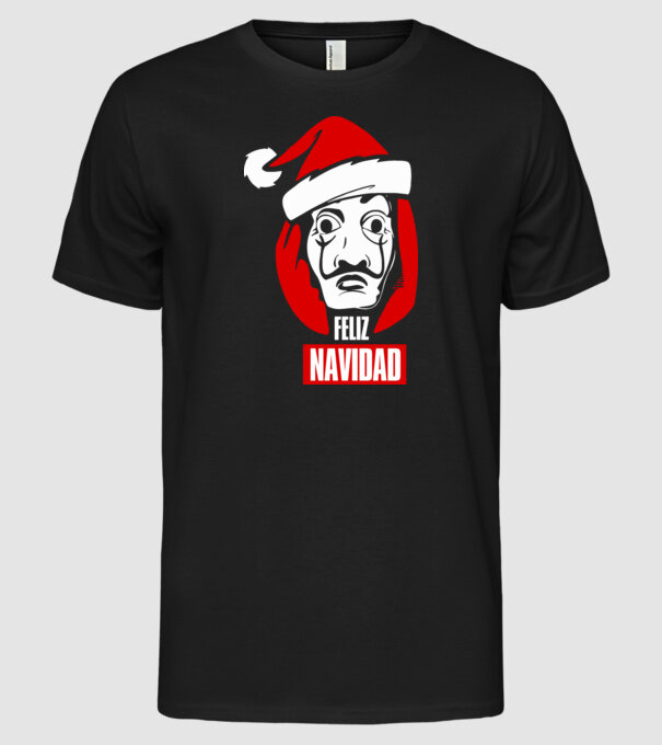 feliz navidad merry christmas money heist model negru pe tricou