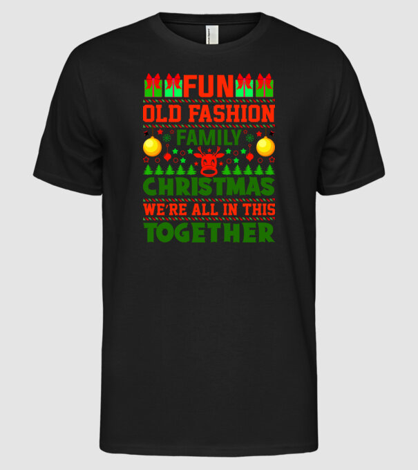 fun old fashion family christmas model negru pe tricou