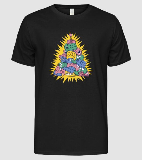 Gamer controller christmas tree model negru pe tricou