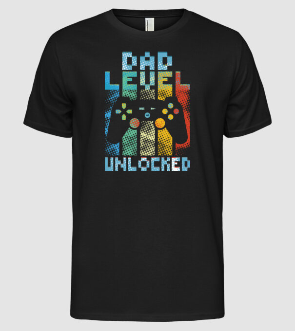 Gamer Dad level unlocked model negru pe tricou