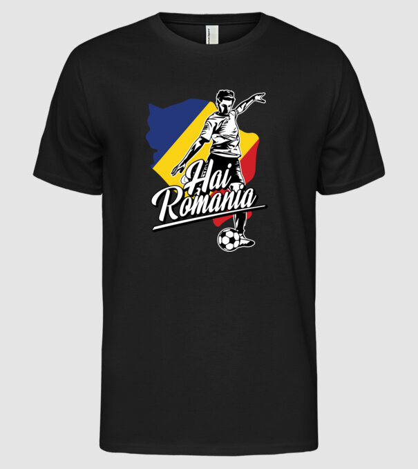 Hai romania fotbal model negru pe tricou