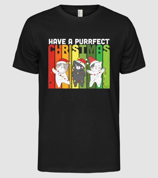 Have a purrfect christmas model negru pe tricou