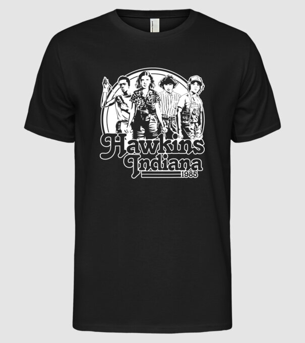 hawkins indiana stranger things2 model negru pe tricou