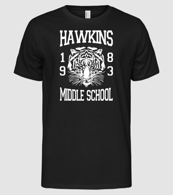 hawkins middle school 83 white model negru pe tricou