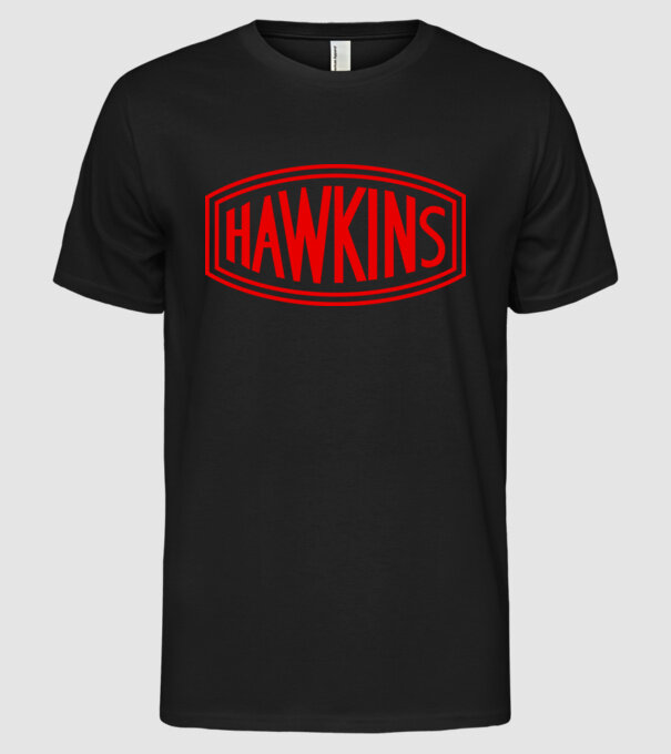 hawkins stranger things model negru pe tricou