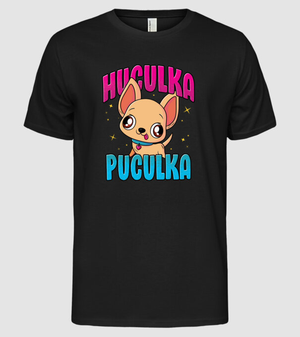 Huculka Puculka chivava model negru pe tricou