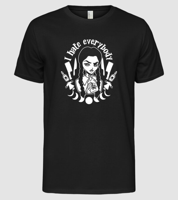 I hate everybody cartoon model negru pe tricou