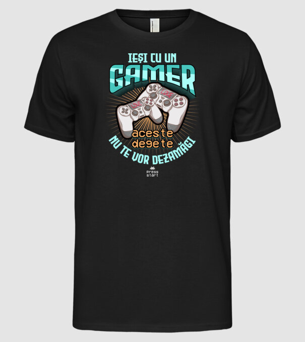Ieși cu un gamer - aceste degete nu te vor dezamăgi model negru pe tricou