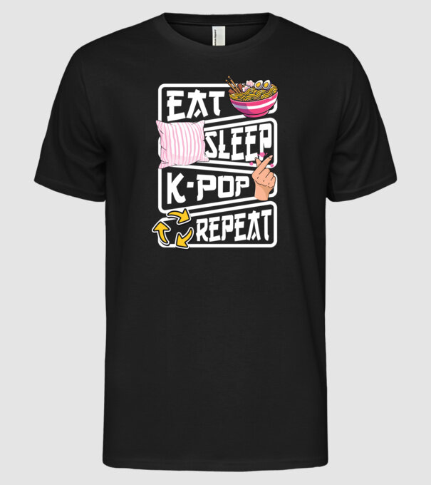 K-POP EAT SLEEP model negru pe tricou