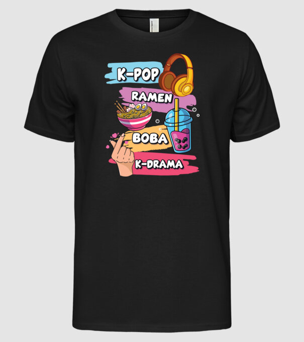K-POP RAMEN BOBA K-DRAMA model negru pe tricou