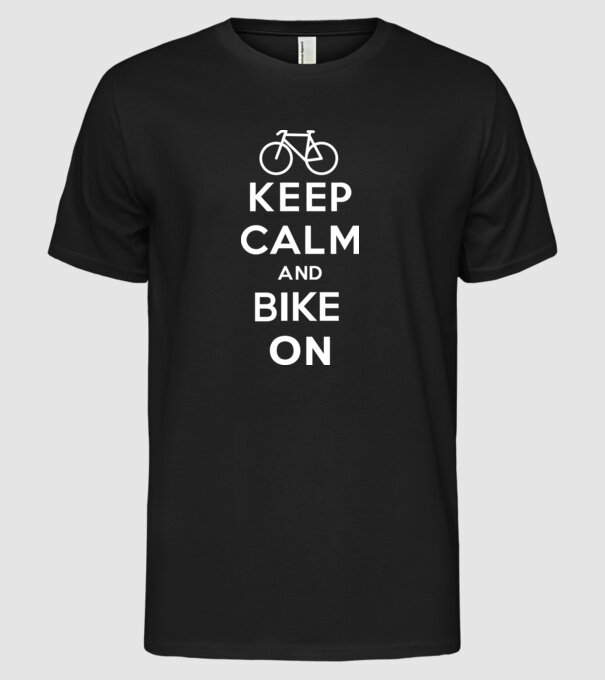 Keep calm and bike on model negru pe tricou