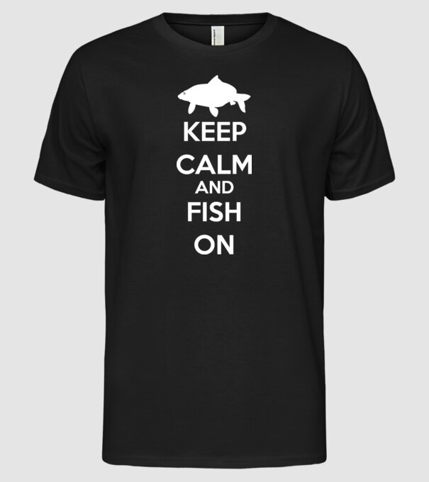 Keep calm and fish on model negru pe tricou
