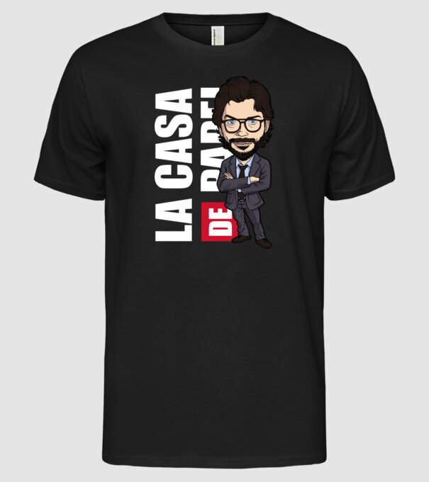 la cas de papel professor model negru pe tricou