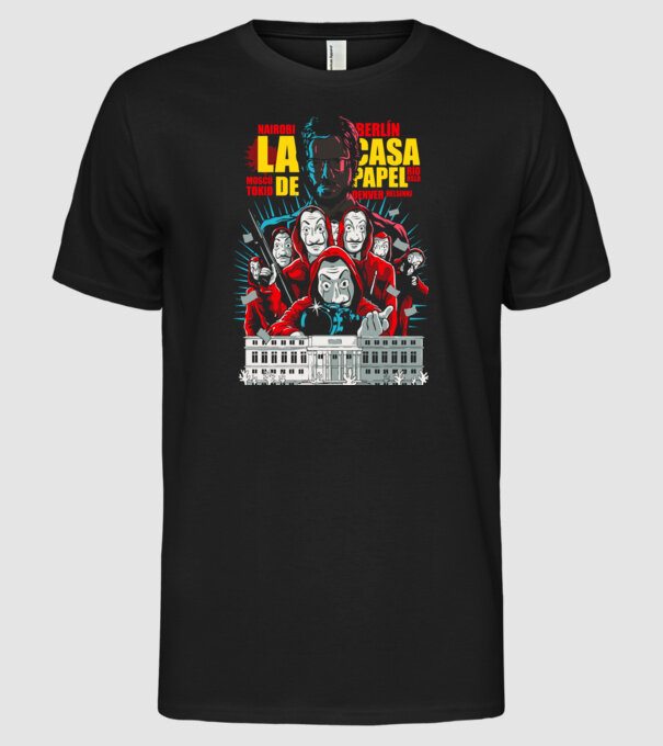 La casa de papel ilutración model negru pe tricou