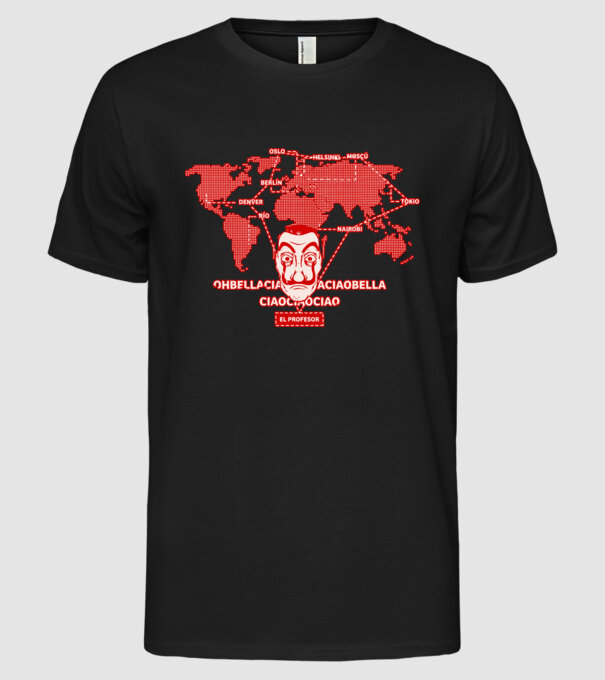 la casa de papel map model negru pe tricou