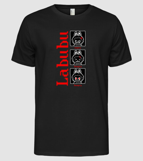 Labubu moods model negru pe tricou