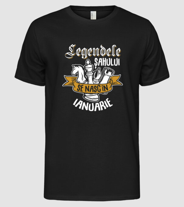 Legendele șahului se nasc în ianuarie model negru pe tricou