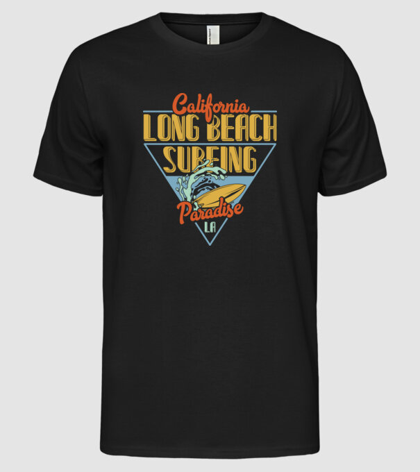Long Beach model negru pe tricou