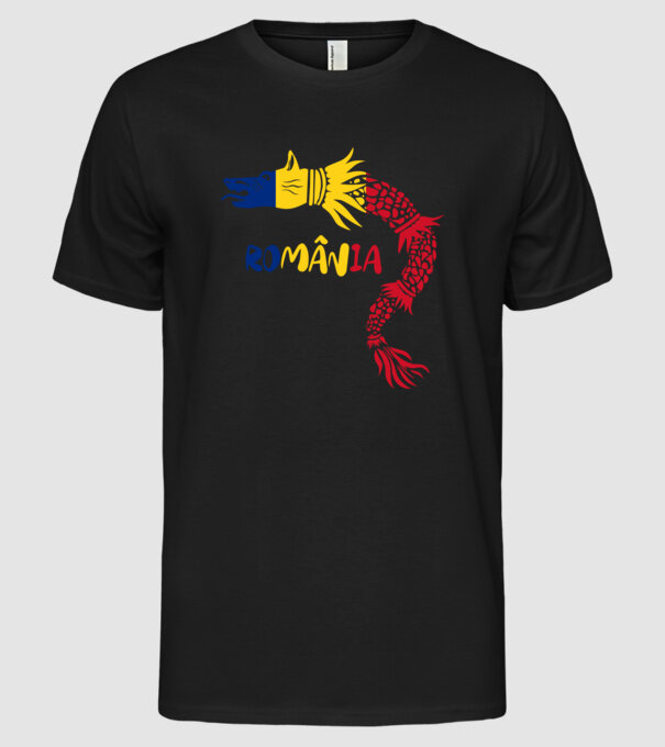 Lupul dacic model negru pe tricou