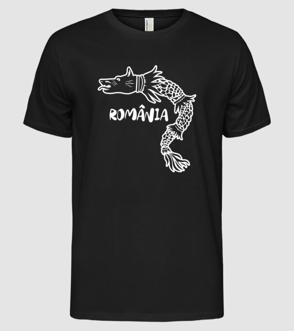 Lupul dacic alb model negru pe tricou