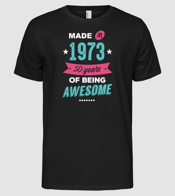 Made in 1973 model negru pe tricou
