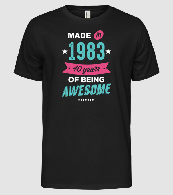 Made in 1983 model negru pe tricou