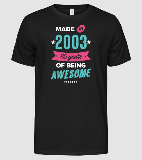 Made in 2003 model negru pe tricou