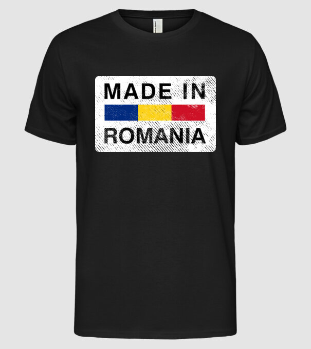 made in romania model negru pe tricou