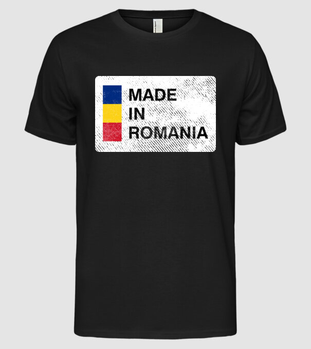 made in romania model negru pe tricou