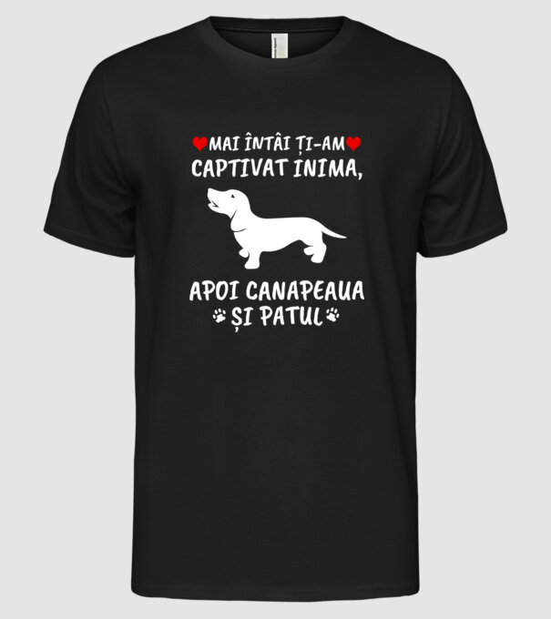 Mai întâi ți-am captivat inima, apoi canapeaua și patul model negru pe tricou