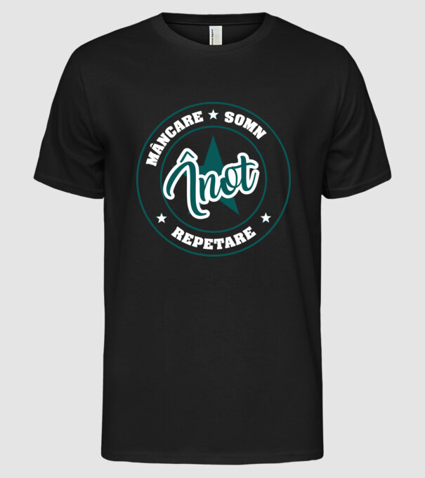 mâncare somn repetare ÎNOT model negru pe tricou