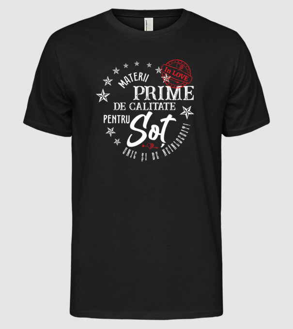Materii prime de calitate pentru soț model negru pe tricou