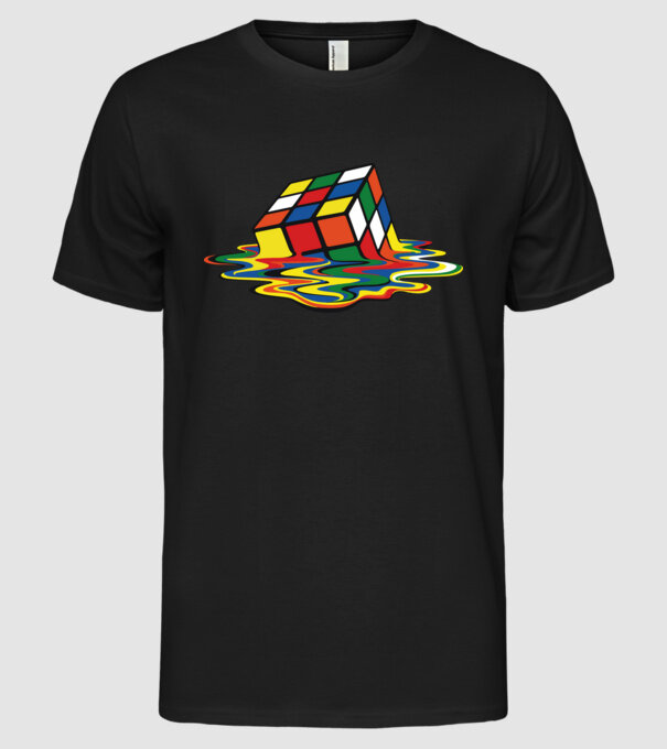Melting Rubik model negru pe tricou