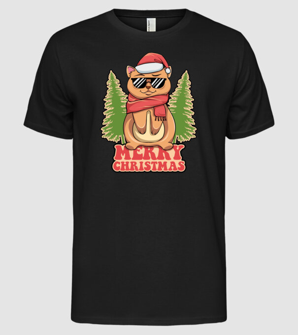 Merry christmas cat model negru pe tricou