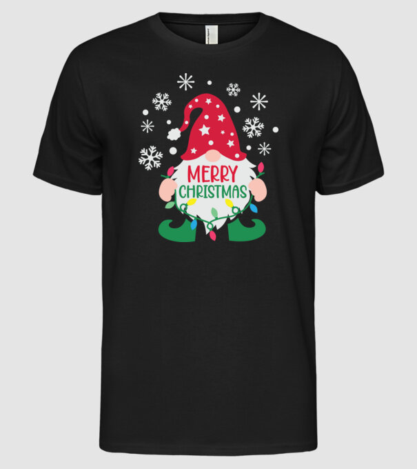 Merry christmas gnome model negru pe tricou