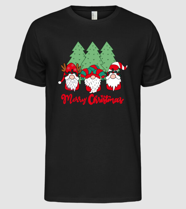 Merry christmas gnomes model negru pe tricou