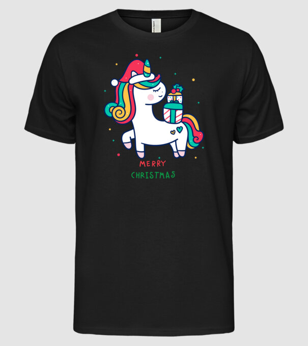 merry christmas unicorn model negru pe tricou