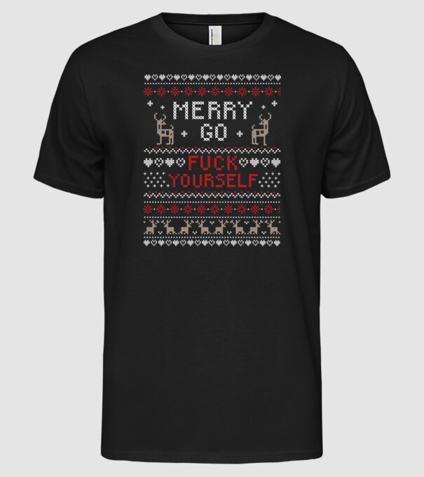 Merry go f-ck yourself model negru pe tricou