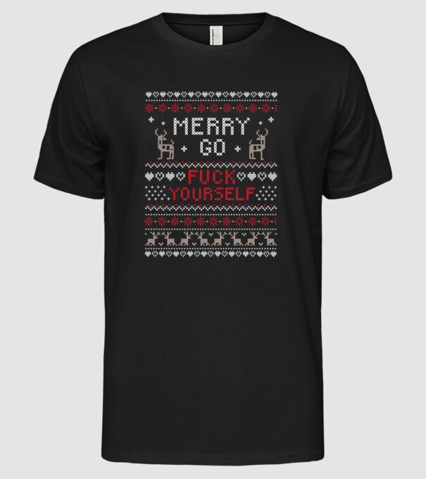 Merry go fuck yourself model negru pe tricou